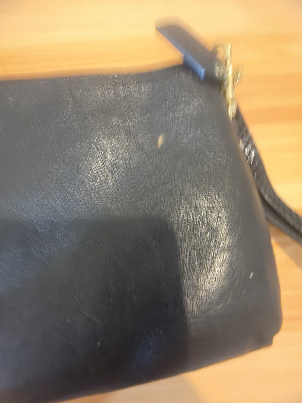 Coach Black Leather Wristlet with Gold Logo